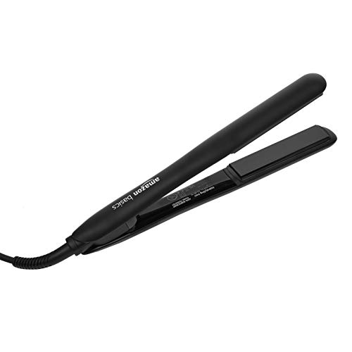 Amazon Basics - Plancha de peluquería de cerámica de tourmalina y PTC con función de apagado automático y pantalla LCD, 2,5 cm, color negro