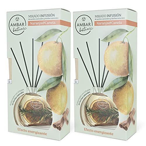 Ambar Perfums Ambientador Mikado Naranja & Canela, Infusión Naranja Canela Ambar Botanic, 75 ml