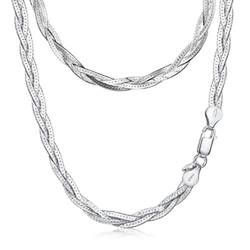 Amberta Collar para Mujer en Plata de Ley 925 Eslabon Herringbone 5 mm Longitud 45 cm: Plata