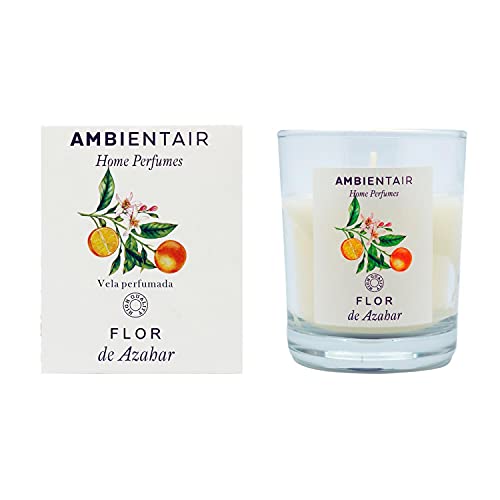 Ambientair Home Perfume. Vela aromática Flor de Azahar, ambientador de azahar, Vela aromática para casa, Aromaterapia, Vela en vaso de cristal para interiores. Duración 30 horas.