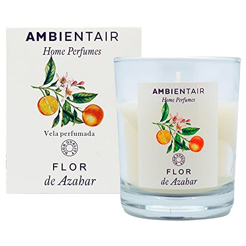 Ambientair Home Perfume. Vela aromática Flor de Azahar, ambientador de azahar, Vela aromática para casa, Aromaterapia, Vela en vaso de cristal para interiores. Duración 30 horas.