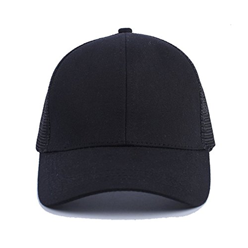 Amknn Gorra de béisbol con diseño de coleta, ponycaps de malla desordenada, para camionero, ponycaps de béisbol liso, gorra para papá para mujeres y hombres (01 negro)