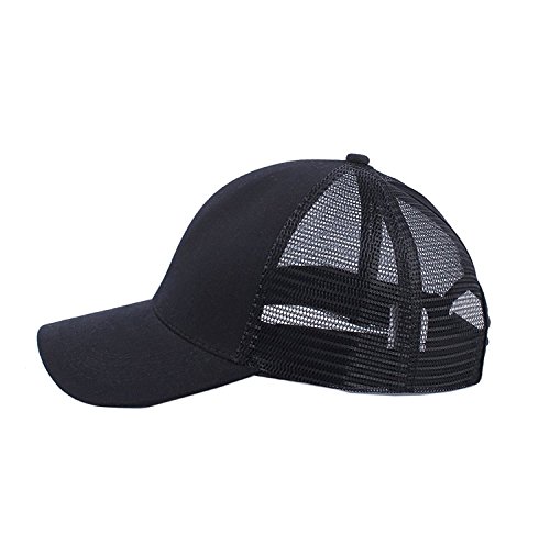 Amknn Gorra de béisbol con diseño de coleta, ponycaps de malla desordenada, para camionero, ponycaps de béisbol liso, gorra para papá para mujeres y hombres (01 negro)