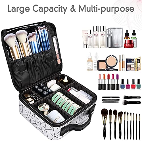 Amzeeniu Neceser Maquillaje Portátil,Bolsa Impermeable Organizador de Maquillaje Bolso Cosméticos Beauty Case de Viaje Estuche Divisores Bolsillos Profesional Cuero de PU Bolsa de Maquillaje Ligera