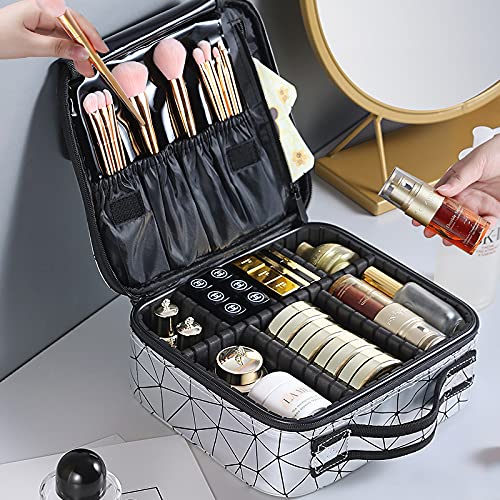 Amzeeniu Neceser Maquillaje Portátil,Bolsa Impermeable Organizador de Maquillaje Bolso Cosméticos Beauty Case de Viaje Estuche Divisores Bolsillos Profesional Cuero de PU Bolsa de Maquillaje Ligera