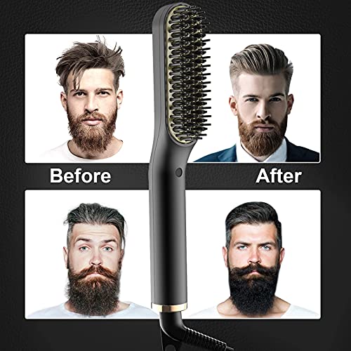 ANLAN Cepillo Alisador de Barba con 5 Niveles de Temperatura, Cepillo Barba Electrico Plancha de Pelo Flequillo Eléctrico Profesional Peine de Peluquería Multifuncional Cepillo para Hombre Mujer