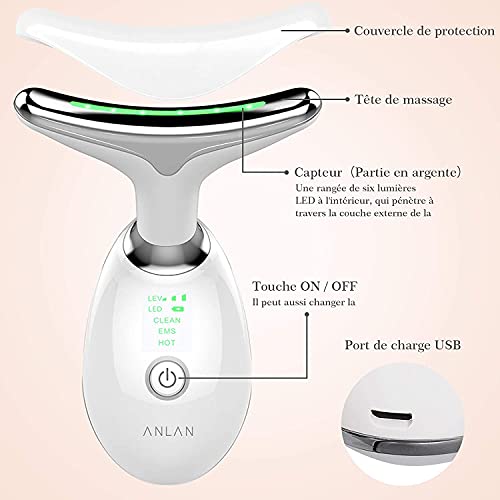 ANLAN Masajeador Facial Cuello Antiarrugas Masajeador de Belleza con Calor 3 Modos Luz LED EMS Lifting, Anti-envejecimiento, Limpieza Piel Profunda, Cuidado Facial Mujer (45 ℃)