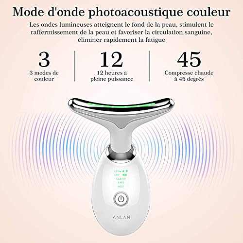 ANLAN Masajeador Facial Cuello Antiarrugas Masajeador de Belleza con Calor 3 Modos Luz LED EMS Lifting, Anti-envejecimiento, Limpieza Piel Profunda, Cuidado Facial Mujer (45 ℃)