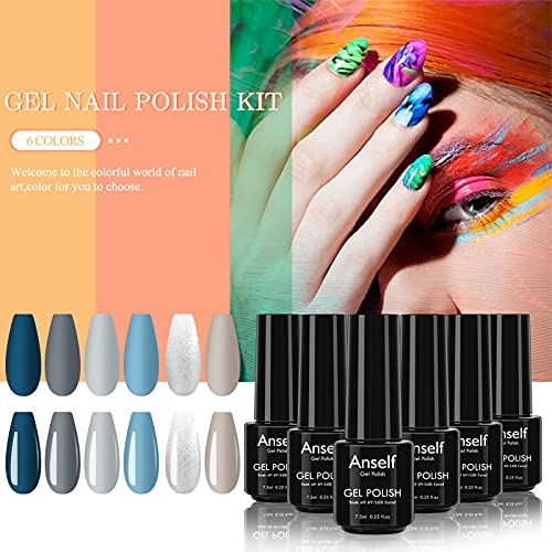 Anself 48W Lámpara UV LED Kit de Esmaltes Semipermanentes,6 x 7.5ml Kit de Iniciación de Esmalte de Uñas de Gel Semipermanente, Base y Top Coat Nail Art Kit Manicura con Herramientas