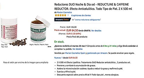 Anticelulítico Reductores DUO Noche & Dia xxl - REDUCTLINE & CAFFEINE REDUCTOR. Textura Gel. Todo Tipo de Piel. 2 X 500 ml.