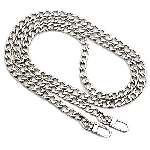 Anvin Correa de cadena plana de 120 cm para bolso de mano de hierro, correas de repuesto para monedero, bandolera, con hebillas de metal para bolsa de cinturón, bolsas de embrague (Plata)