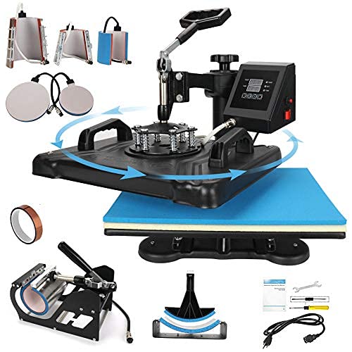 Aonesy Pro 8 en 1Máquina de prensado en caliente para camiseta, sombrero, tapa, taza, multifuncional, rotación de 360 ​​grados, máquina digital de sublimación de transferencia de calor (38 x 30 cm)