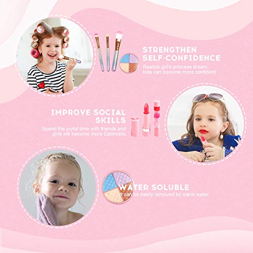 ARANEE Juguete de Maquillaje para niños, 17 Piezas Kit de Juguete de Maquillaje Lavable con Bolsa De Cosméticos para Juegos, Fiesta De Cumpleaños De Navidad