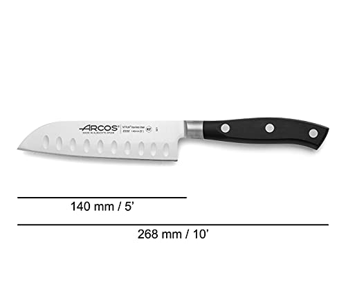 Arcos Serie Riviera, Cuchillo Santoku Cuchillo Asiático, Hoja de Acero Inoxidable Forjado Nitrum 140 mm, Mango de Polyoxymethylene, POM Color Negro