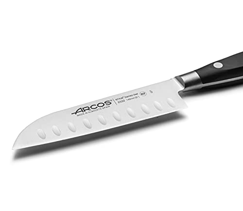 Arcos Serie Riviera, Cuchillo Santoku Cuchillo Asiático, Hoja de Acero Inoxidable Forjado Nitrum 140 mm, Mango de Polyoxymethylene, POM Color Negro