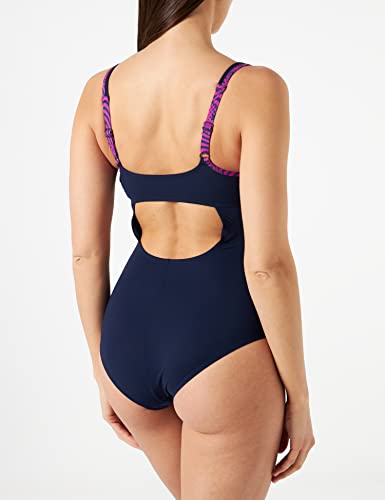 Arena W Strap Back One Piece Bañador Bodylift Mujer Viola Copa B, Navy-Rose Violet, 38