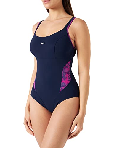 Arena W Strap Back One Piece Bañador Bodylift Mujer Viola Copa B, Navy-Rose Violet, 38