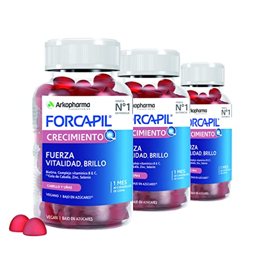 Arkopharma Forcapil Crecimiento, Pack Tratamiento de 3 meses, 180 Gummies, Sabor Frutos Rojos, Fuerza, Vitalidad y Brillo, Alta Concentración en Biotina, Vitamina B y C, Complemento Alimenticio