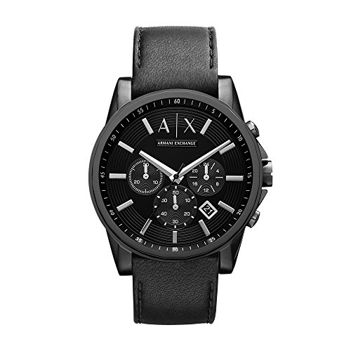 Armani Exchange Reloj Cronógrafo Armani Exchange para Hombre, Reloj de Acero Inoxidable, Tamaño de Caja de 45 mm, Negro (Piel)