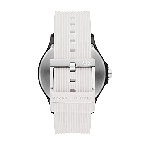 Armani Exchange Reloj para Hombre con Tres Manecillas, Caja de 46 mm, Correa de Silicona, Blanco