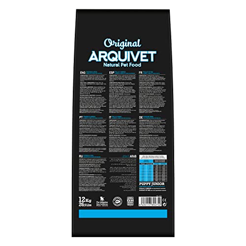 ARQUIVET Original Puppy Junior 12 Kg - Pienso Pollo y arroz para Perros Cachorros de Todas Las Razas - Comida para Perros jóvenes o Madres gestantes - Alimento seco para Perros - Alimentación Canina