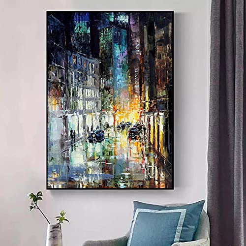 Arte abstracto la pared Pintura la lona la ciudad Carteles e impresiones del paisaje urbano Cuadros decorativos modernos la sala estar Cuadro la pared del hogar [60x100cm / 24x40inch] sin marco