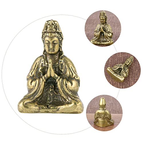 Artibetter Latón Quan Yin Estatua Pintado a Mano Guan Yin Escultura Escritorio Buddha Decoración Oriental Asiático Diosa Diosa de La Compasión Y Piedad de La Misericordia