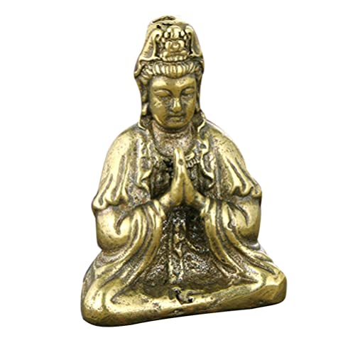 Artibetter Latón Quan Yin Estatua Pintado a Mano Guan Yin Escultura Escritorio Buddha Decoración Oriental Asiático Diosa Diosa de La Compasión Y Piedad de La Misericordia