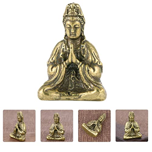 Artibetter Latón Quan Yin Estatua Pintado a Mano Guan Yin Escultura Escritorio Buddha Decoración Oriental Asiático Diosa Diosa de La Compasión Y Piedad de La Misericordia