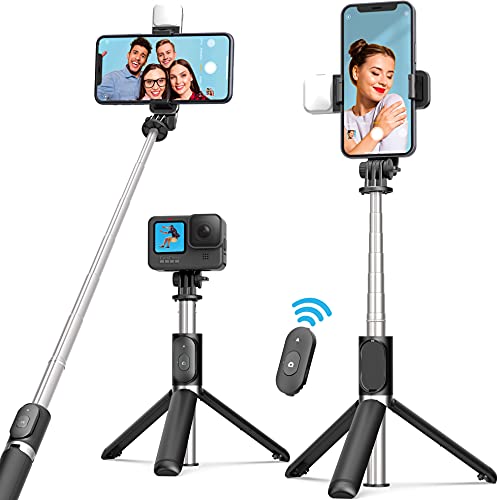 ARTOFUL Palo Selfie Trípode con Luces, Trípode para Movil con Mando a Distancia, Inalámbrico, Selfie Stick con Rotación de 360°, Trípode Estable para 4,7 – 6,7 Pulgadas