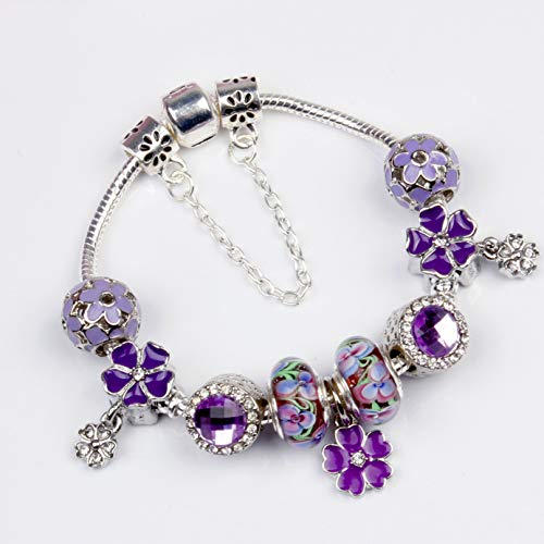 ATE Charm Pulsera Violeta Abalorios Vidrio de Flores Regalo para Mujeres JWB22