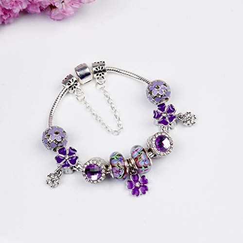 ATE Charm Pulsera Violeta Abalorios Vidrio de Flores Regalo para Mujeres JWB22