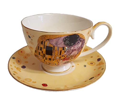 Atelier Harmony Gustav Klimt Crema Der Beso - Juego de tazas de té y café (4 piezas, porcelana, con caja de regalo)