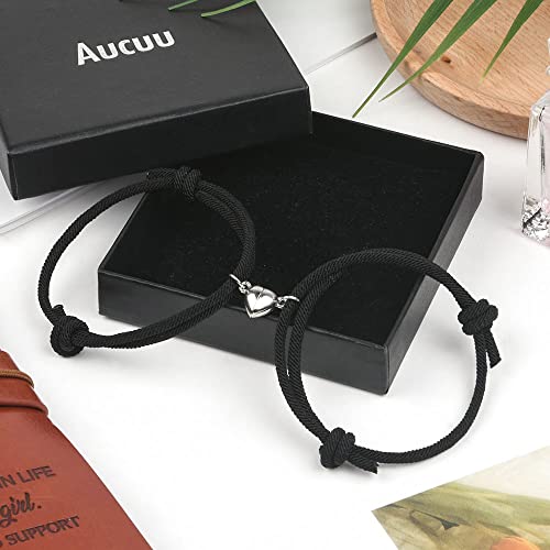 Aucuu 1 Par de Pulseras Magnéticas para Parejas,1Pare (18-28CM )Pulsera Ajustable de Cuerda Trenzada Relación de Atracción Mutua, para Mujeres, Hombres,Amigos, Novio, Novia, Regalo de San Valentín