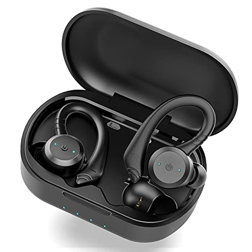 Auriculares Inalambricos Bluetooth 5.1, Retirable Gancho para la Auriculares Bluetooth Deportivos Cascos Inalambricos y HD Mic, IP7 Impermeable, Cancelación de Ruido In Ear Auriculares con Caja Carga