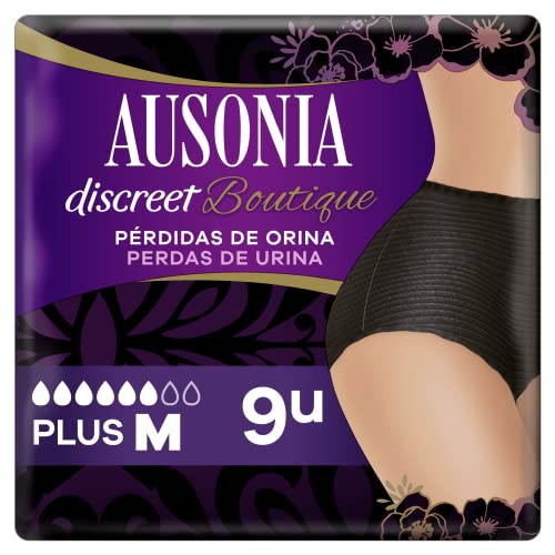 Ausonia Discreet Boutique Bragas Mujer para Pérdidas de Orina Talla M, 18 Unidades, Bloquean el Olor y la Humedad Evitando Fugas - Negro