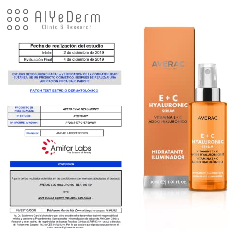 Averac Cosmetic Sérum E+c Hyaluronic – Sérum Facial Iluminador y Antioxidante Con Vitamina E Y C Y Ácido Hialurónico, 30 ml