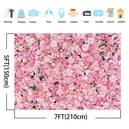 Avezano Telón de fondo de pared rosa para boda, flor de fotografía, fondo floral para día de San Valentín, cumpleaños, despedida de soltera, decoración de fiesta (2,1 x 1,5 m)