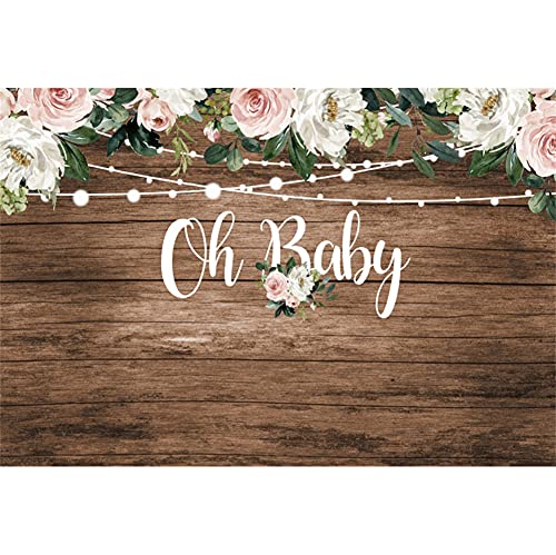 AWERT 2,2x1,5m Oh Baby Backdrop Baby Shower rústico Madera Acuarela Fondo Floral para niños recién Nacidos 1er cumpleaños Fiesta Decoraciones Cake Smash Pictures Studio Photography Props Banners