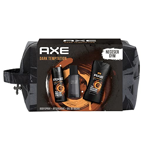 AXE Neceser Hombre Dark Temptation Bolsa de Aseo Dark Temptation  Desodorante BodySpray 150 ml + Aftershave 100 ml + Gel de Ducha 250 ml