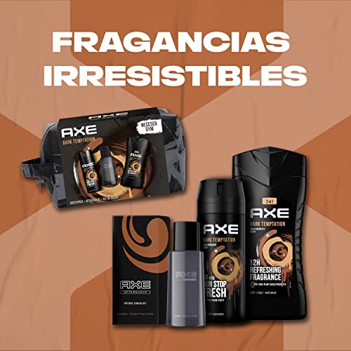 AXE Neceser Hombre Dark Temptation Bolsa de Aseo Dark Temptation  Desodorante BodySpray 150 ml + Aftershave 100 ml + Gel de Ducha 250 ml