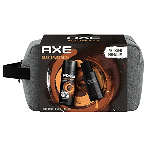 AXE Neceser Hombre Dark Temptation Set de Baño con Bolsa de Aseo Dark Temptation Desodorante BodySpray 150 ml + Eau de Toilette 100 ml