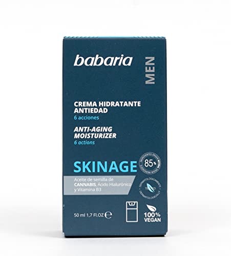 Babaria - Crema facial para hombre - Crema hidratante antiedad con aceite de semillas de Cannabis, Ácido Hialurónico y Vitamina B3 - 100% Vegano - 50ml