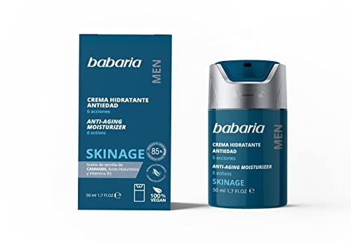 Babaria - Crema facial para hombre - Crema hidratante antiedad con aceite de semillas de Cannabis, Ácido Hialurónico y Vitamina B3 - 100% Vegano - 50ml