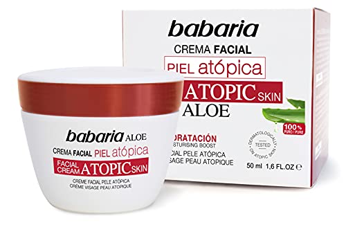 Babaria Crema Facial Pieles Atópicas, Con 20% De Aloe Vera Y Vitamina E. Hidrata Y Nutre La Piel - 50 Ml, Blanco