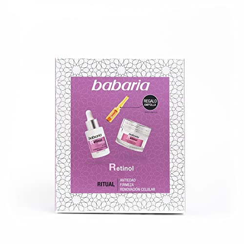 Babaria-Set Regalo Mujer-Pack Facial Retinol-Compuesto por 1 Serum Retinol 30Ml, 1 Crema Facial Retinol 50Ml y 1 Ampolla Flash Facial Retinol 2Ml