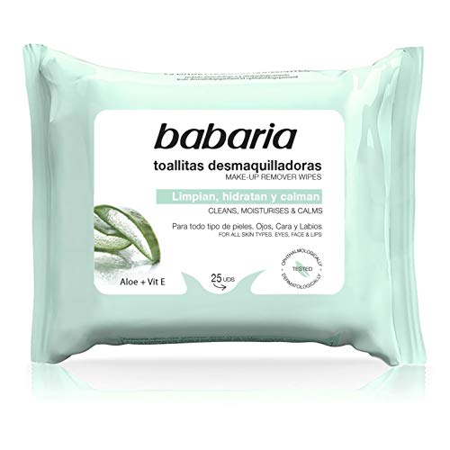 Babaria – Toallitas Desmaquillantes Aloe Vera – 25 Uds, Blanco