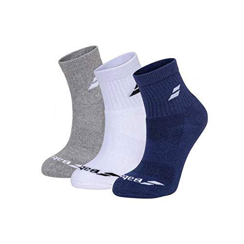 Babolat Quarter 3 Pairs Pack Calcetines, Unisex Adulto, White/Estate Blue/Grey, 43/46