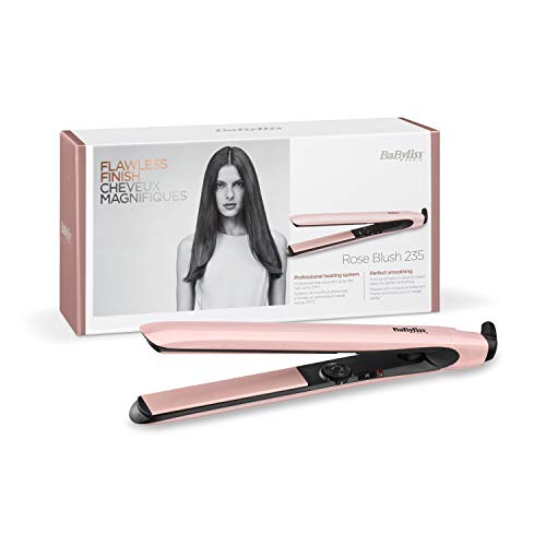 BaByliss 2498PRE Plancha de pelo Rose Blush 235 con placas flotantes extra largas de Cerámica con Titanio, 13 temperaturas desde 170°C hasta 235°C, calentamiento instantáneo, estuche termorresistente