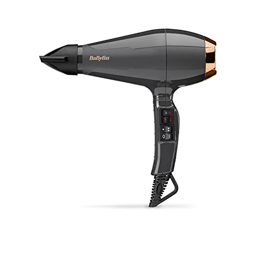 BaByliss 6719DE Italian Air Pro Secador de Pelo Iónico, 2 Boquillas y Difusor, Aire Frío Bloqueable, Gris Antracita, 2200W